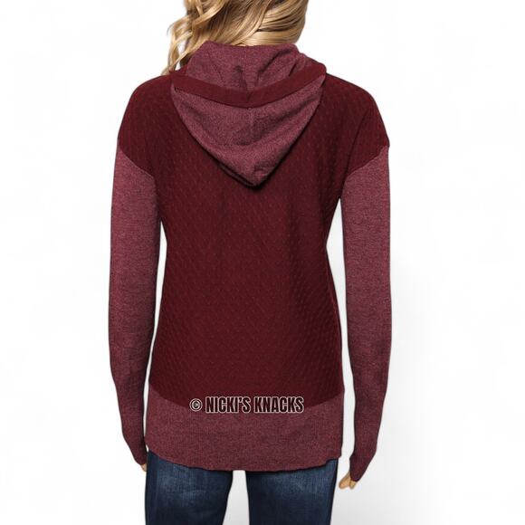 Smartwool Burgundy Hooded Sweater Shadow Pine Pullover Textured Knit Size XS - Picture 6 of 11
